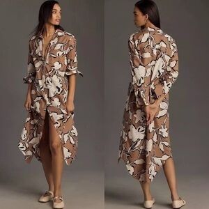 Anthropologie Maeve The Soren Long Sleeve Shirt Dress in Brown Size M